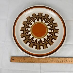 🌞 Vintage Haniwa Stone “Aztec” Plate – Japan – 10.5” Mid Century Modern platter